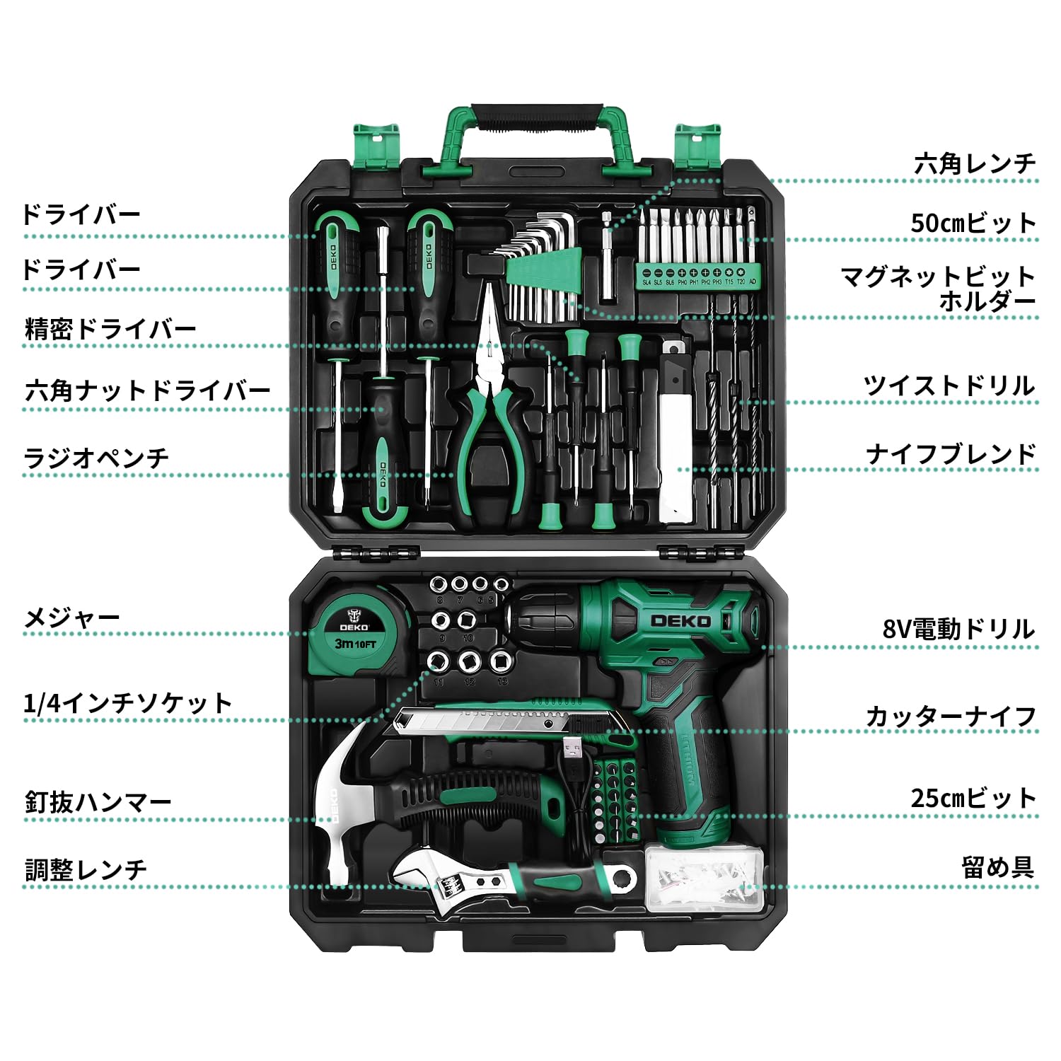 Amazon | 【8V電動ドリル付き】 工具セット 126点組 ピンク ホーム