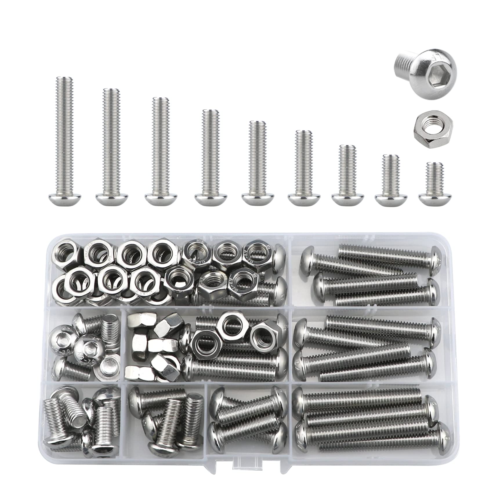 Durable Stainless Steel Hex Head Machine Screws Bolt and Nut Assortment 80pc