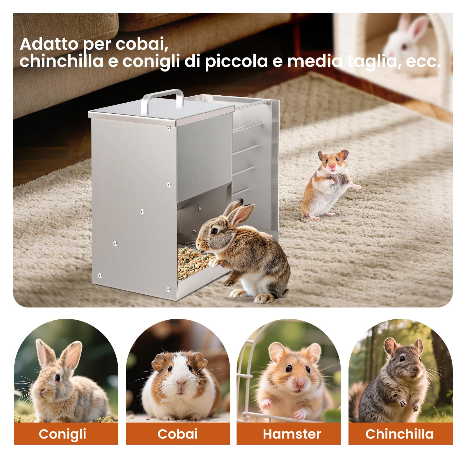Mangiatoia automatica 2 in 1 per conigli e conigli, per esterni, mentale, per conigli, porcellini d'India, criceti, piccoli animali