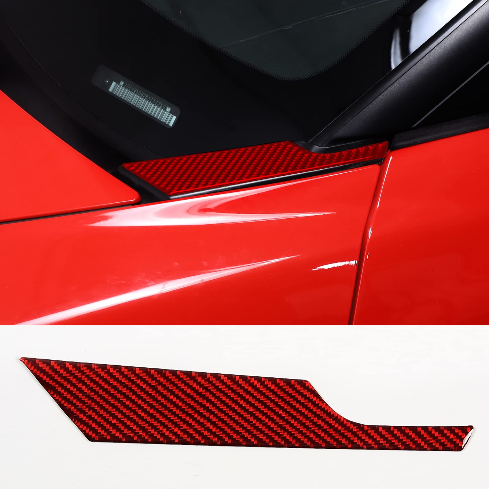 Qiosreui Front Windshield Cover Panel Water Deflector Sealing Cap Trim Sticker for Chevrolet Corvette C6 2005-2013, Car Hood Triangular Panel Trim Cover, Carbon Fiber (Red)