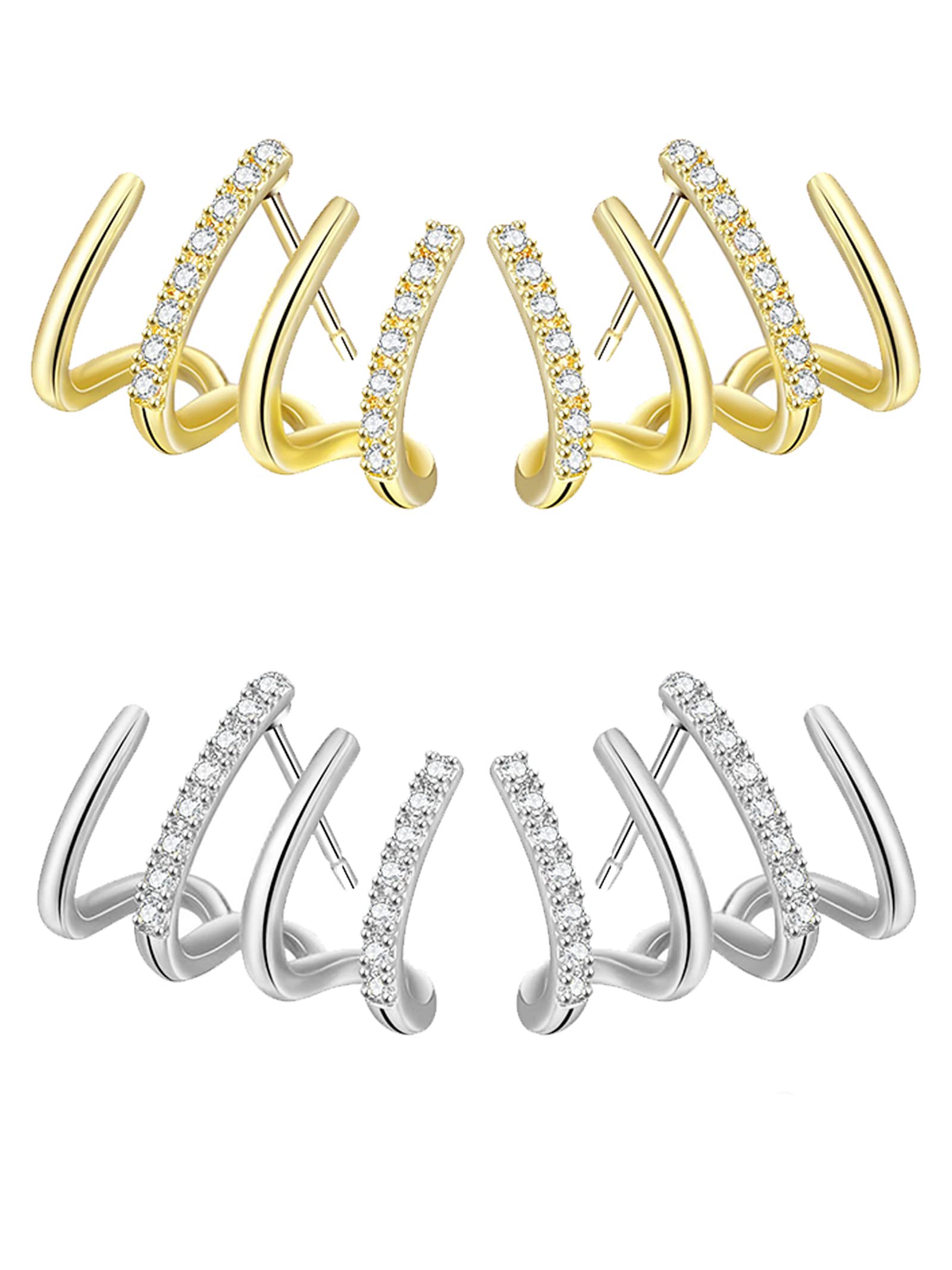 YANCHUNClaw Earring Cuff Claw Earrings for Women Earrings that Look Like Multiple Piercings Shiny Crystal Earrings Wrap Cuff Piercing Studs Earrings for Women