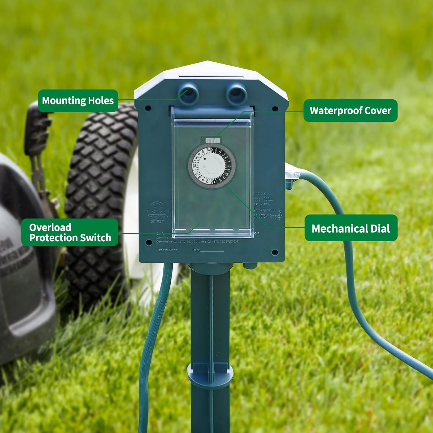 Flexora Outdoor Power Strip with 24-Hour Mechanical Timer, 50 FT Extension Cord Waterproof, 6 Grounded Outlets for Graden and Yard Decorations, ETL Listed