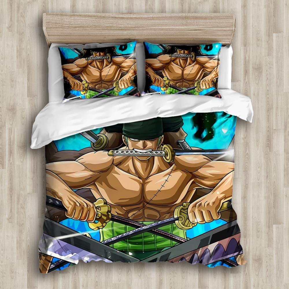 Ste-X Children's Bedding Set - 100% Microfiber - One Piece, Zoro, PortgasD Ace, Luffy Duvet Cover Set (Duvet Cover + 2 Pillowcase) (200x200cm(Double),Pattern 01)