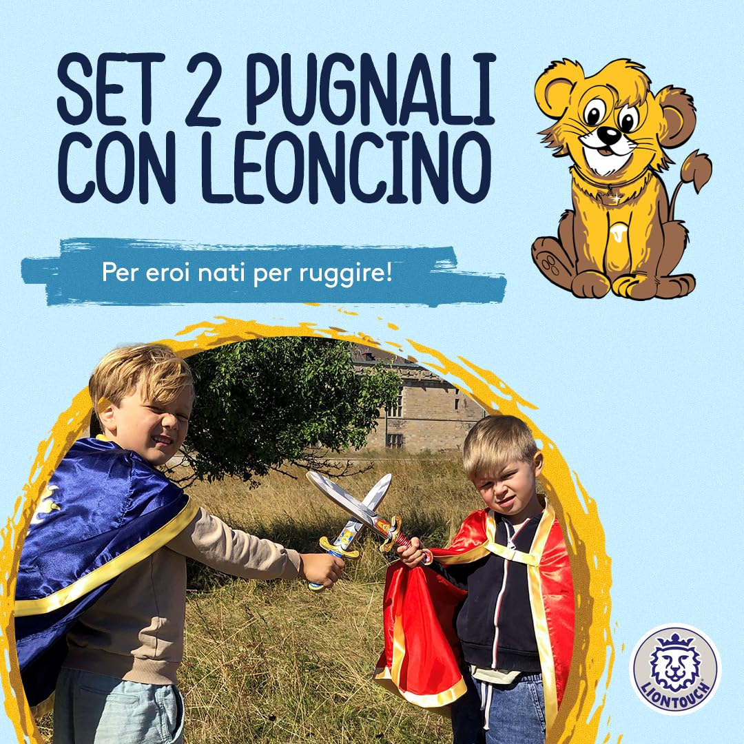 Liontouch - Set 2 Pugnali con Leoncino in Gommapiuma, Blu/Rosso | per Bambini età 3-6 - 35 Cm | Pugnale Medievale Tascabile con Gemma per Giochi di Ruolo | Accessorio Sicuro per Costumi da Cavaliere