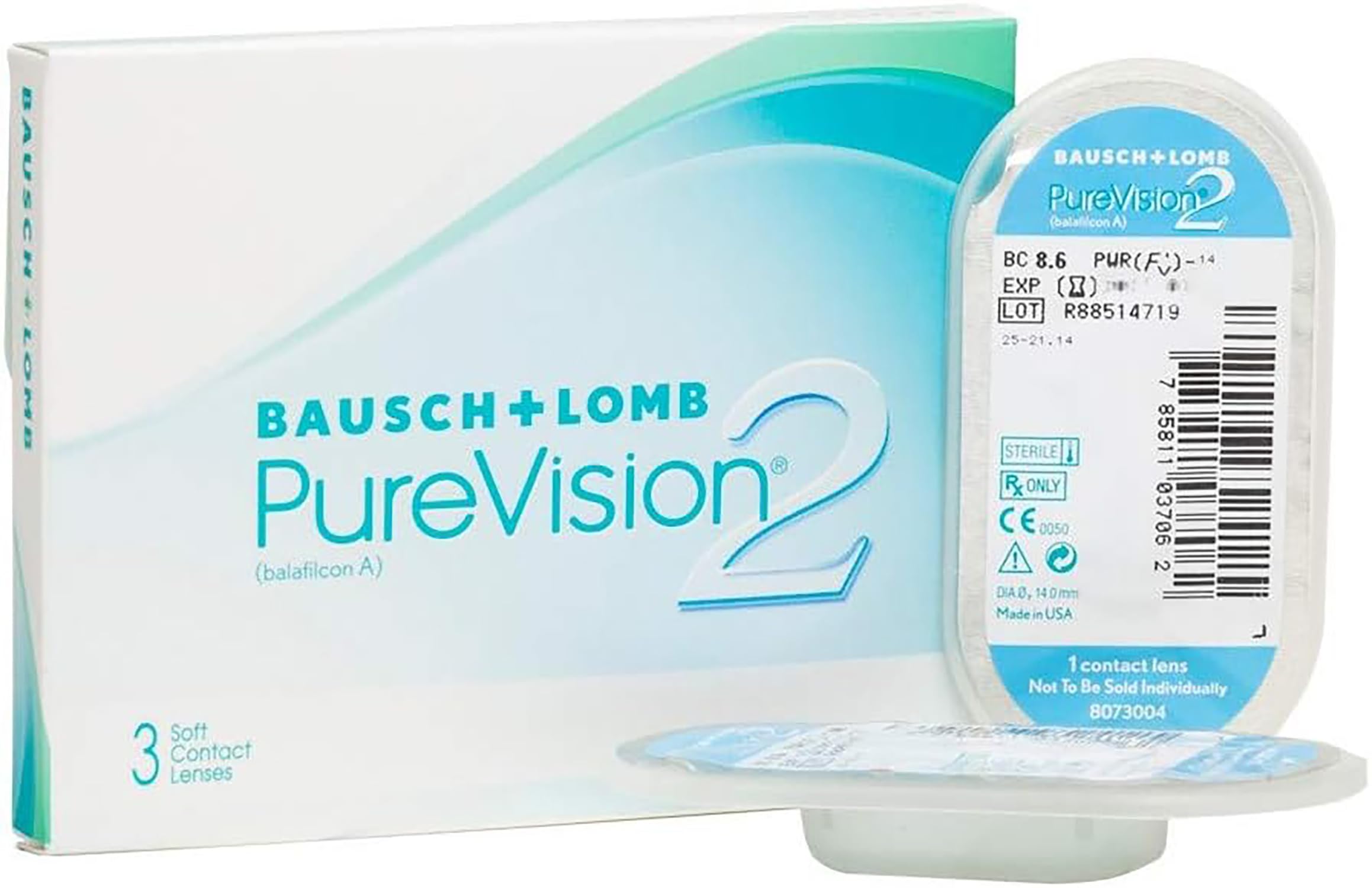 PureVision 2 BAUSCH + LOMB lentillas mensuales esféricas, 3 unidades / 8.6 BC / 14.00 DIA / -03,00