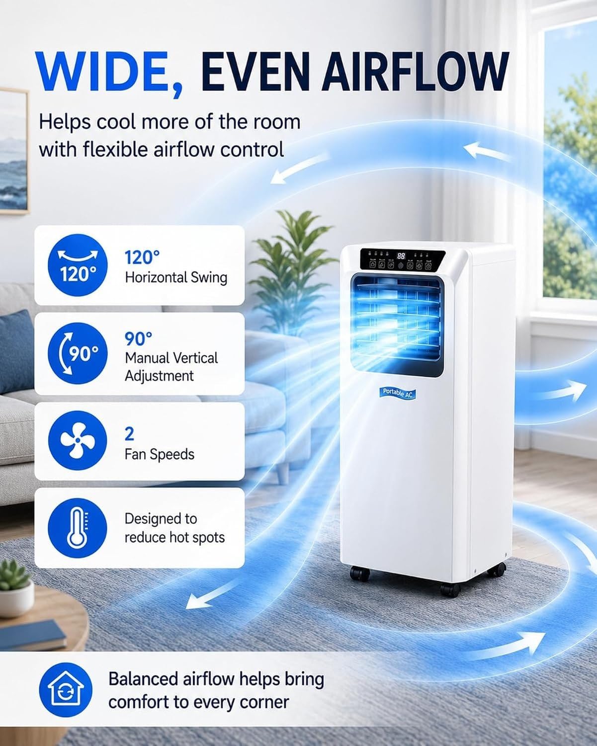 Condizionatore Portatile 7000/9000 BTU con Timer 24H e modalità Notte, 7000BTU, 7000BTU
