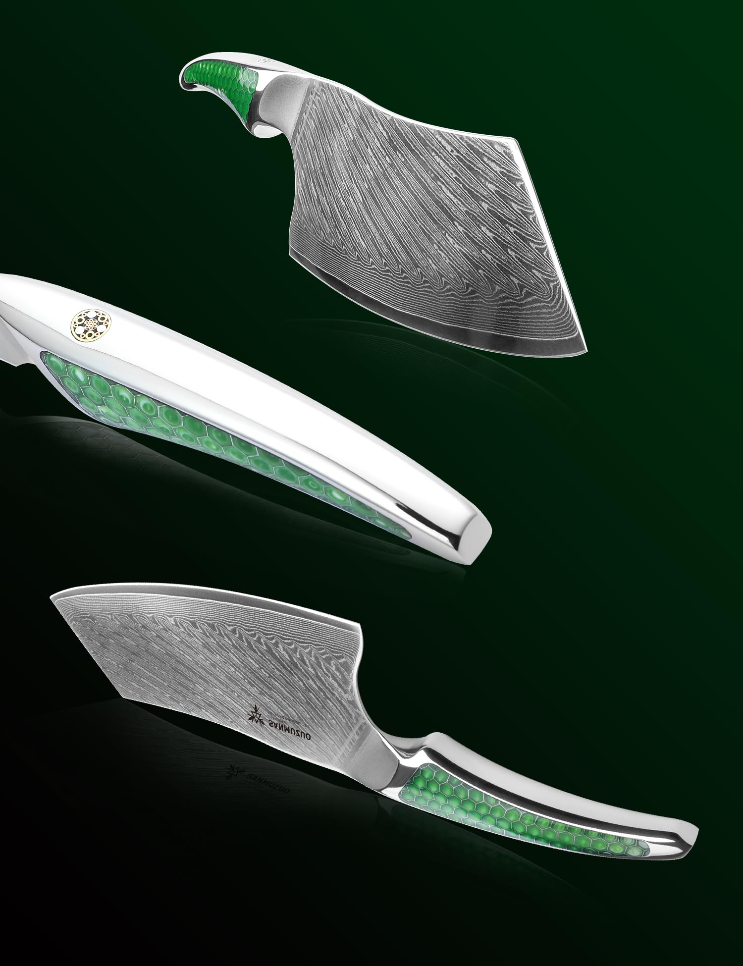 Coltello Nakiri da 18CM, coltello da carne giapponese in acciaio damasco VG-10, coltello da verdura ultra affilato con impugnatura a codolo intero in resina verde, serie LA-S9