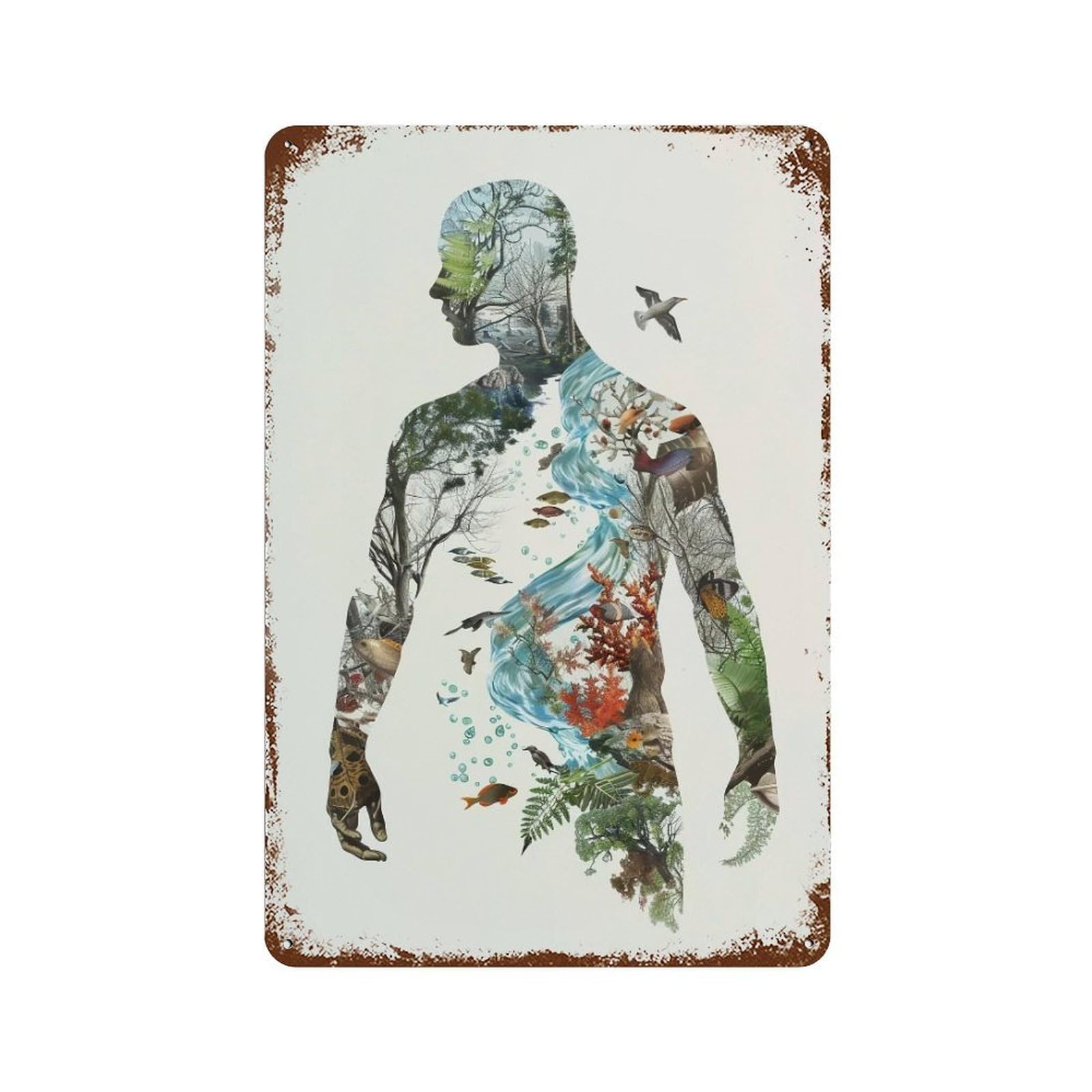 Wihyrtui Style Whimsical Integrated Nature Human Motif 02 Wall Retro Iron Metal Tin Sign Vintage Art Poster Modern Home Cofffee Club Art Bar Shop Decor 30X20cm