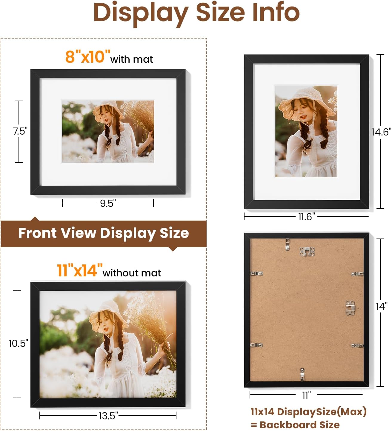 Heimlove 11x14 Picture Frames Set of 3 with Mat to Display 8x10 Picture,Plastic Black Photo Frame for Poster,Diploma,Certificate and Document with Gallery Wall Frame Set