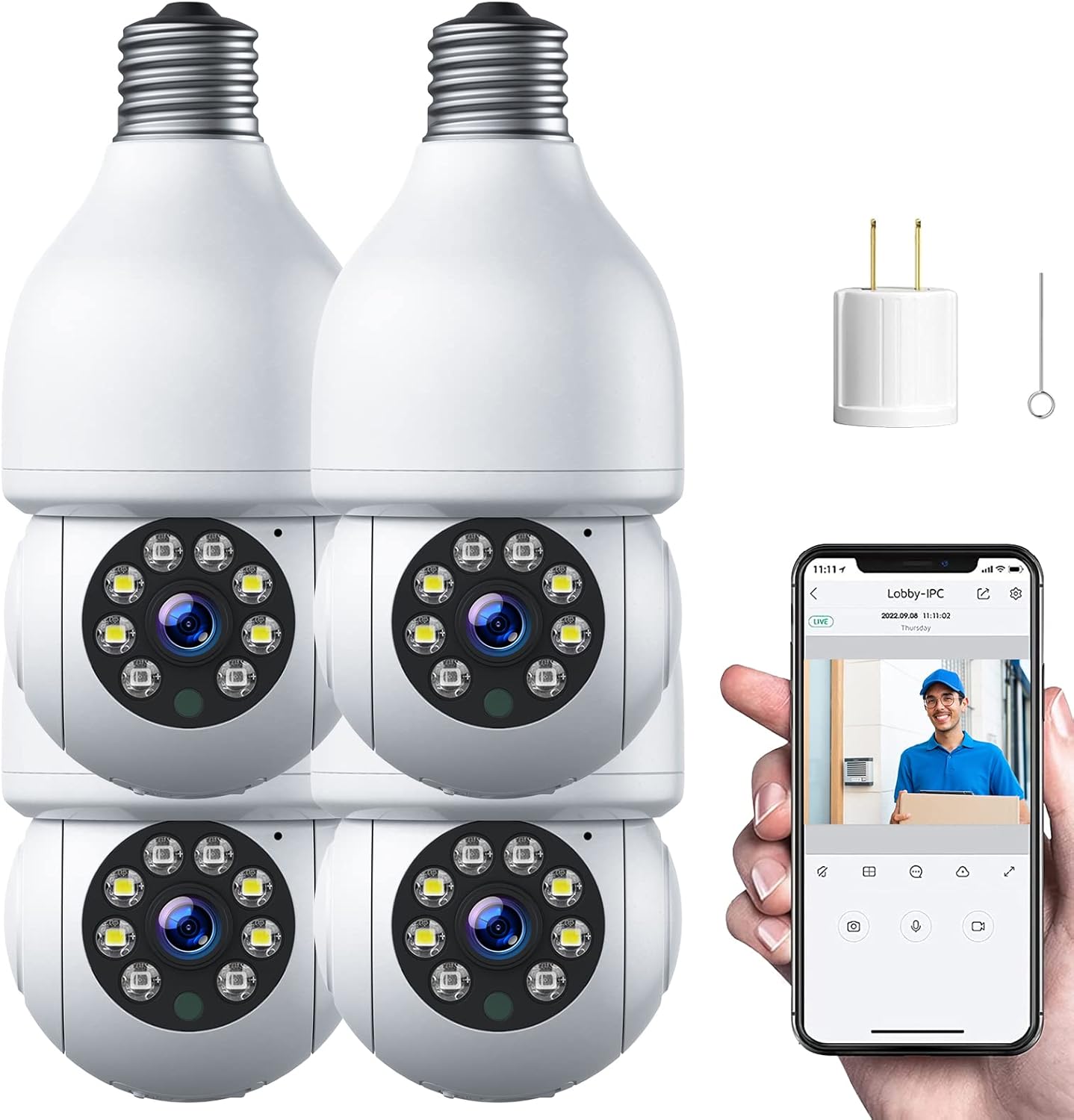 4PCS Wireless WiFi Light Socket Security Camera Outdoor