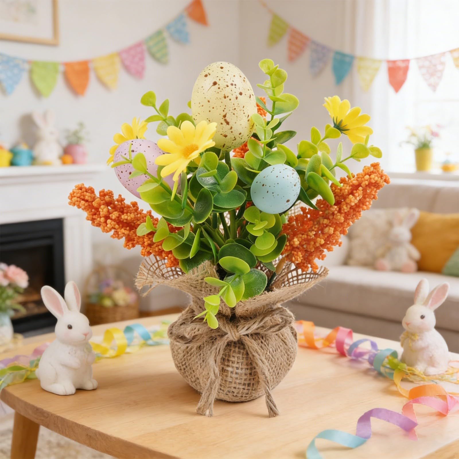 Huevo de Pascua de plantas artificiales para exteriores, con huevos de Pascua adecuados para chimeneas y decoraciones navideñas del hogar y el interior.