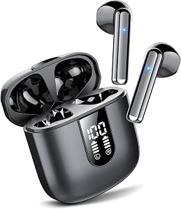 Jesebang Cuffie Bluetooth, Auricolari 5.4 con Stereo HiFi Immersivo, Auricolare con 4 HD Mic, Mini Cuffiette Bluetooth IP7 Impermeabili, Cuffie Senza Fili per iphone/samsung, LED, 30 Ore, Nero (2026)