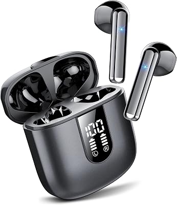 Jesebang Cuffie Bluetooth, Auricolari 5.4 con Stereo HiFi Immersivo, Auricolare con 4 HD Mic, Mini Cuffiette Bluetooth IP7 Impermeabili, Cuffie Senza Fili per iphone/samsung, LED, 30 Ore, Nero (2026)