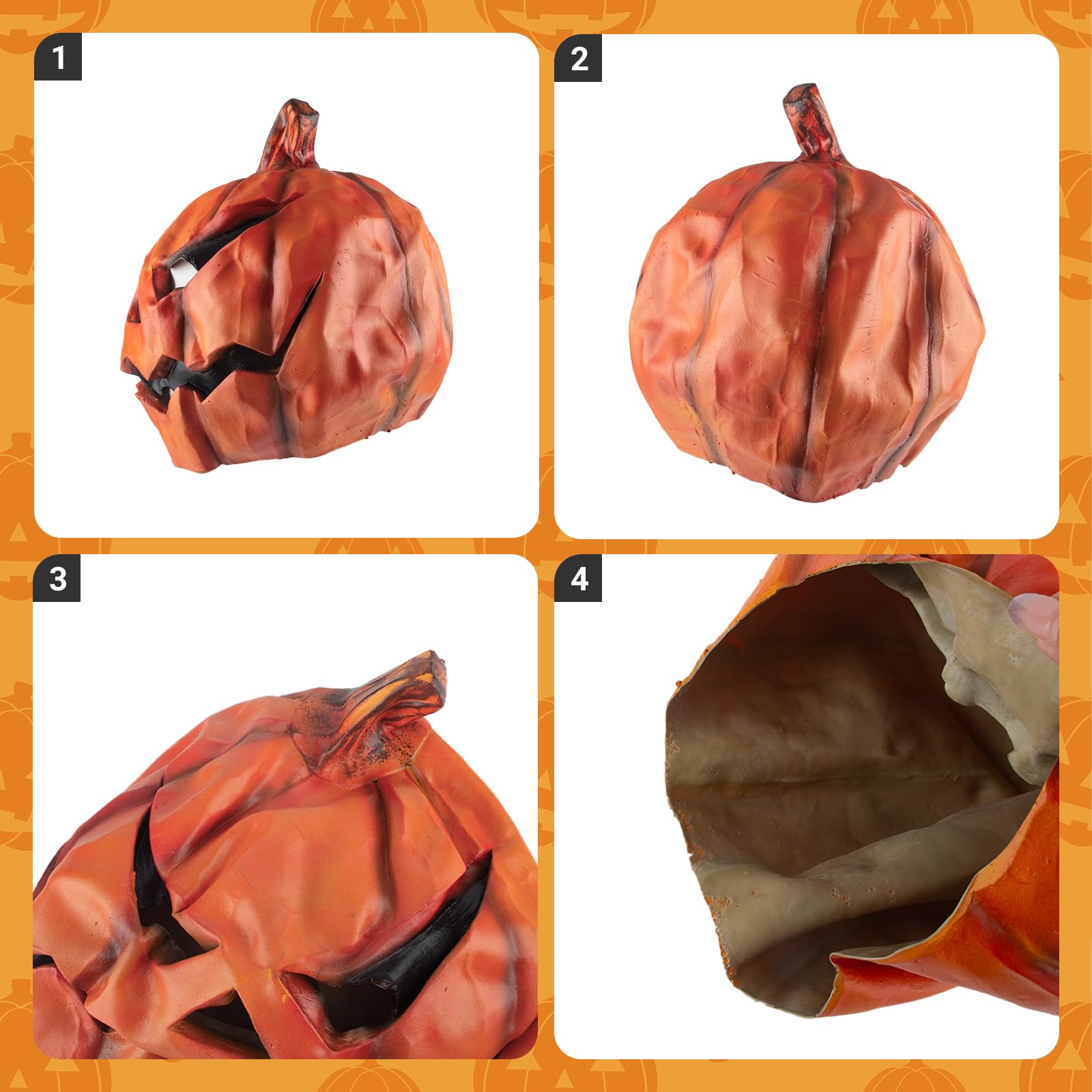AYNKH PartyHop & PartyCostume Pumpkin Mask, Latex Full Head Realistic Mask for Halloween Costume Party Decoration - Image 3