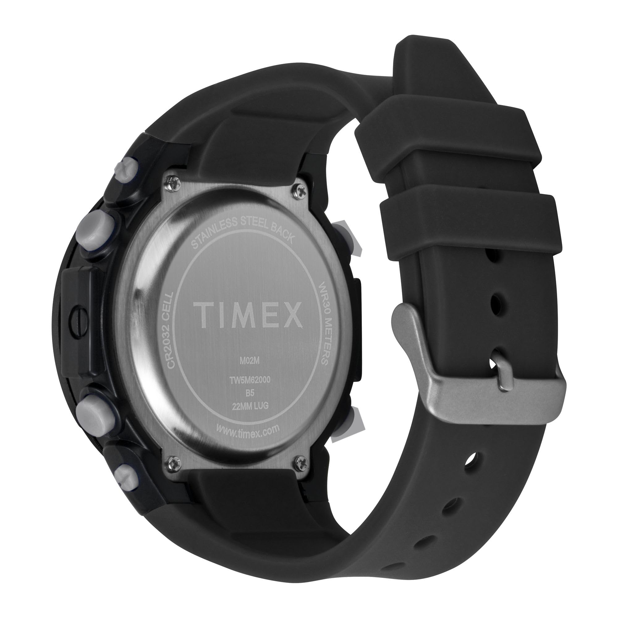 Timex Sport - Reloj de 50 mm para Hombre, Correa de Resina Negra, Esfera Digital, Caja Negra TW5M61900