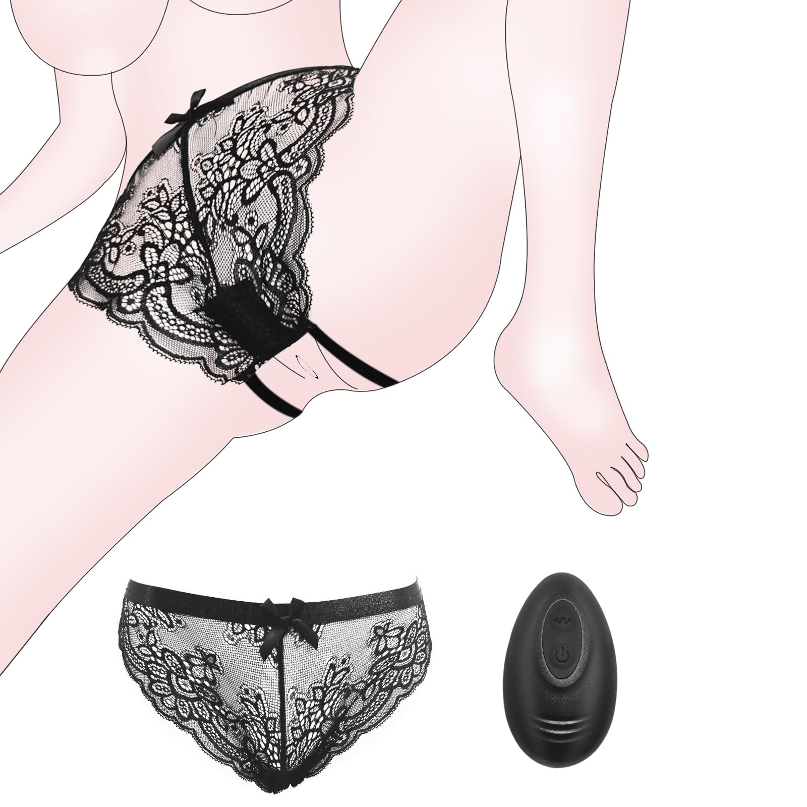 Wearable Panty Vibrator with Remote Control - XS 4X 24 45 Waist Vibrating Lace Panties with Open Crotch