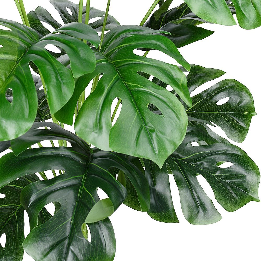 CLONG Artificial Palm Leaves Plants Faux Fake Monstera Turtle Leaf Tropical Large Palm Tree Leaves Plant Outdoor UV Resistant Plastic Plants (2 Pcs, Green)