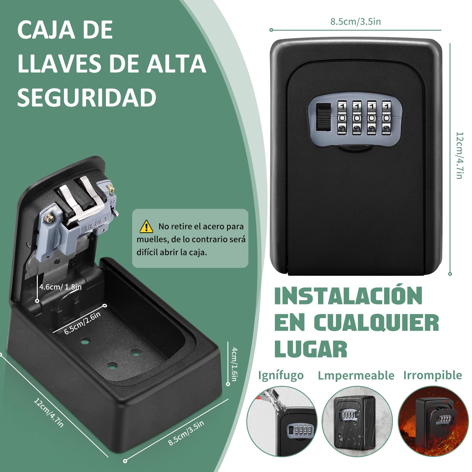 Caja de Seguridad Con Combinación y Llaves, Montaje en Pared para Exteriores, Adecuado para El Garaje de la Escuela