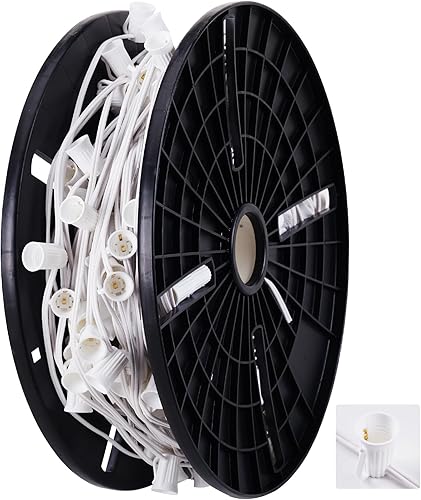 Brightown Carrete comercial de 250 pies C9 de Navidad a granel, juego de enchufes de luz C9 con espacio de 12 pulgadas, cable de luces de techo de