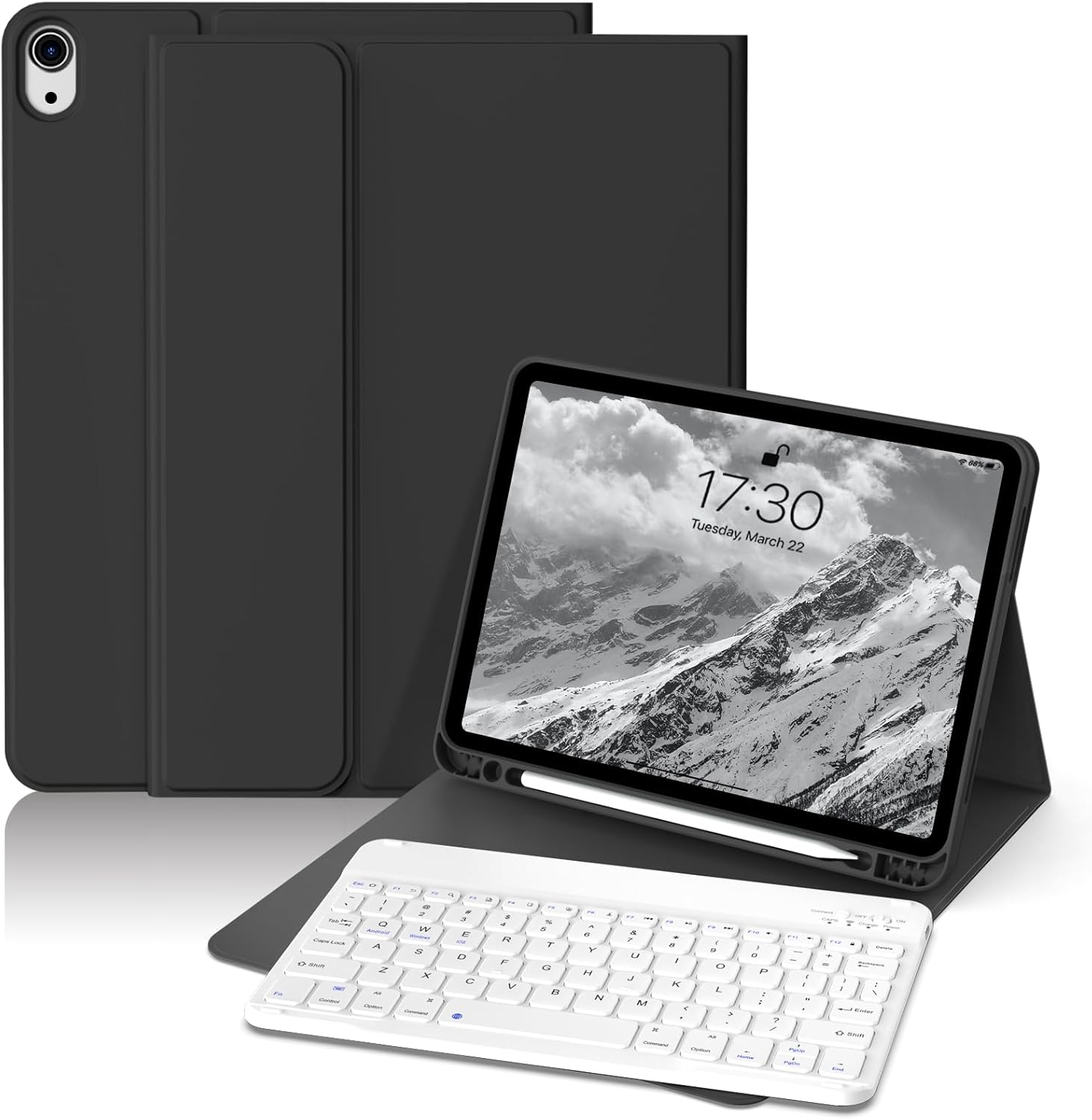 Aesthetic Keyboard Case for iPad (A16) 11th/10th Generation (2025/2022, 11/10.9 Inch) with Pencil Holder, Detachable Smart Magnetic Wireless Keyboard, Slim and Shockproof, Black