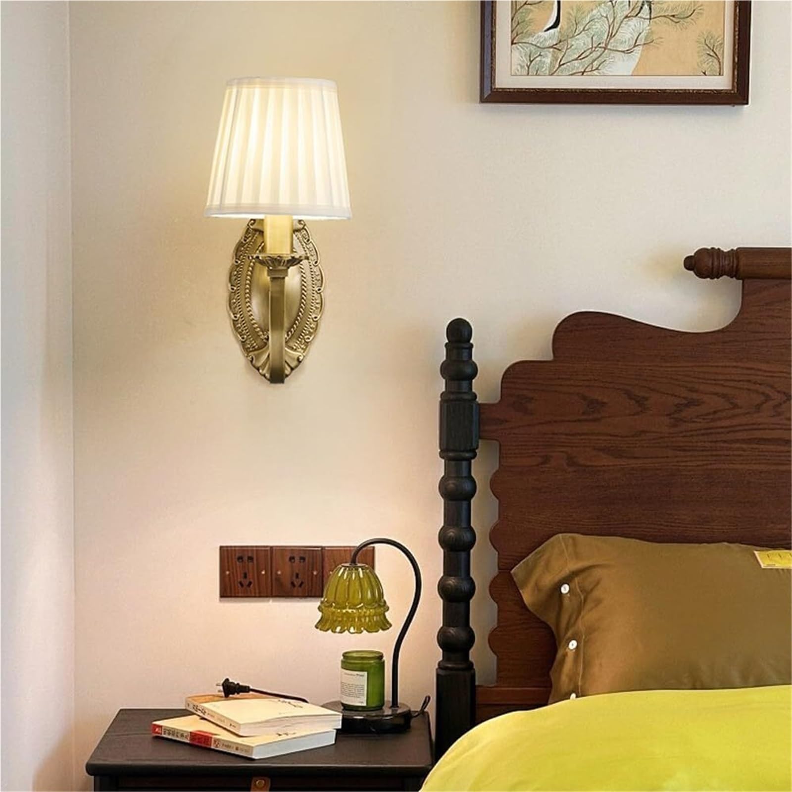 Applique da Parete in Ottone a 2 luci, Paralume in Tessuto, Lampada da Parete Industriale Antica, cablata, Vintage, Stile metà secolo, per Camera da Letto, Bagno, Soggiorno, Fattoria, Sala da Pra