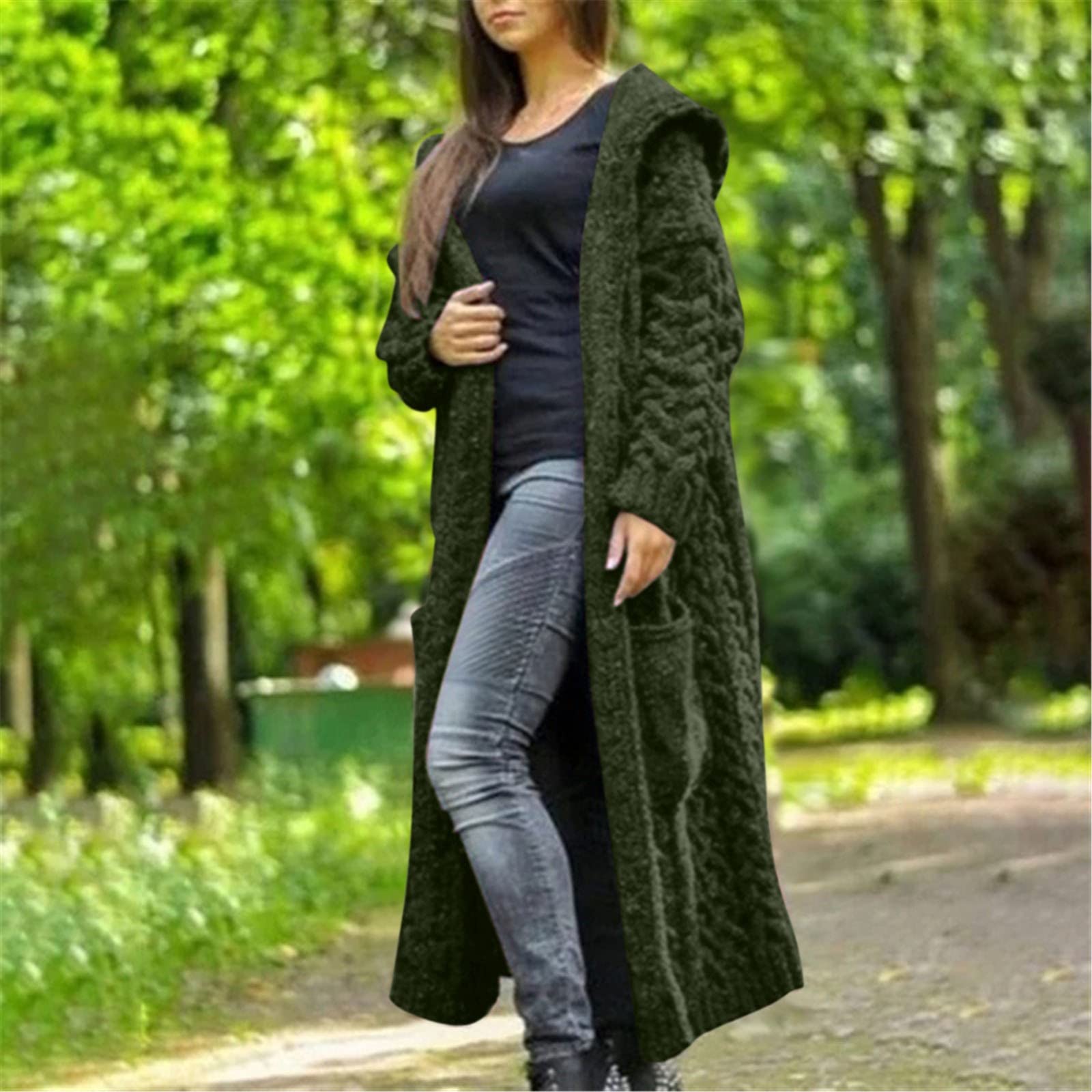 Gilets Femme Cardigan Femme - Casual Manteau Top Hiver Solide Tricoté Lâche À Capuche Manteau Long Cardigan Pull Poche Manteau Hiver Chaud Manteaux