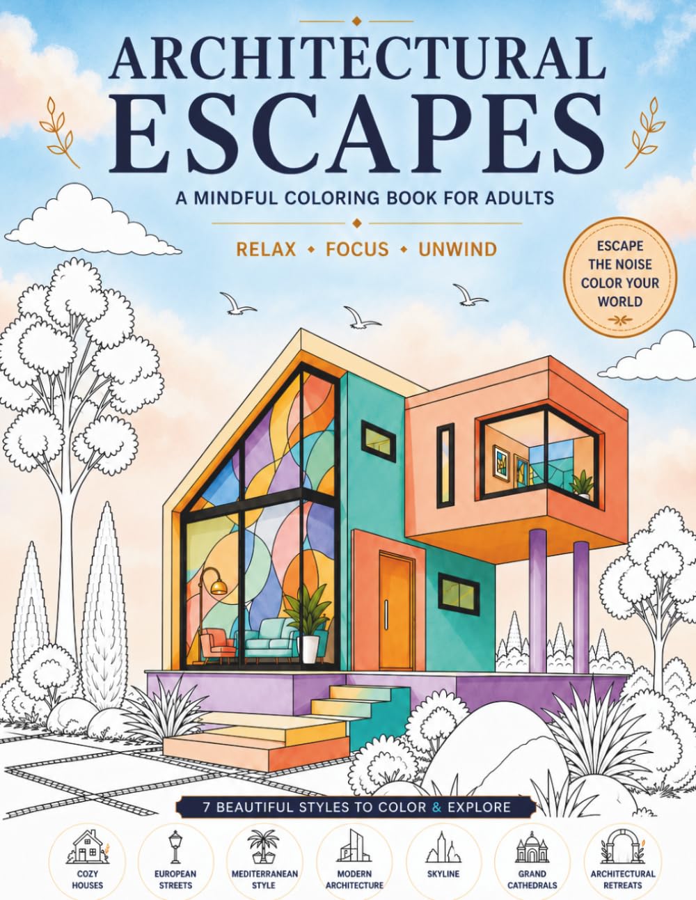Architectural Escapes Coloring Book For Adults: A Mindful Coloring Book For Adults