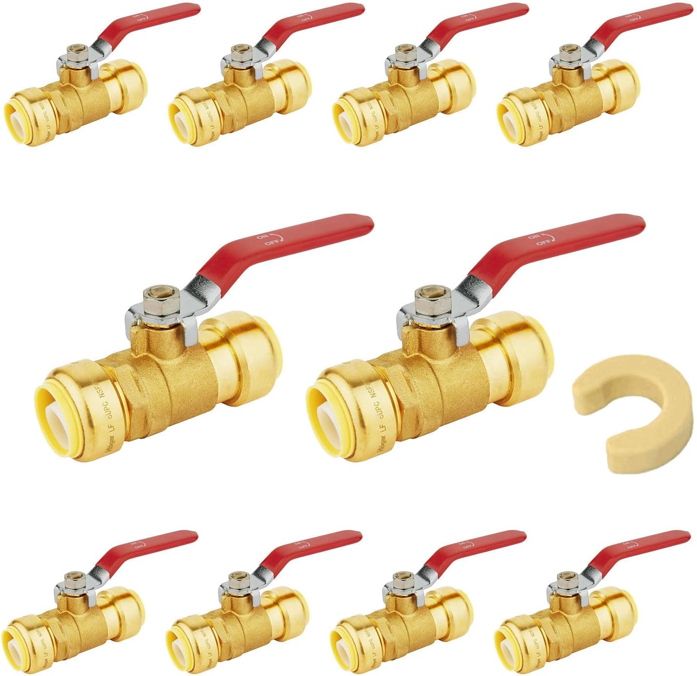 10-Pack Foskan 3/4" Push Fit Full Port Ball Valve with Disconnect clip, Brass Push-to-Connect Shut-off Valve for Hot and Cold Water Application(Blue and Red)