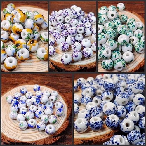 Miniatura 2 de Calvas 50 unidslote de 0.394 in agujero grande grande cuentas de cerámica flor azul y blanco granos de porcelana hechos a mano DIY joyería
