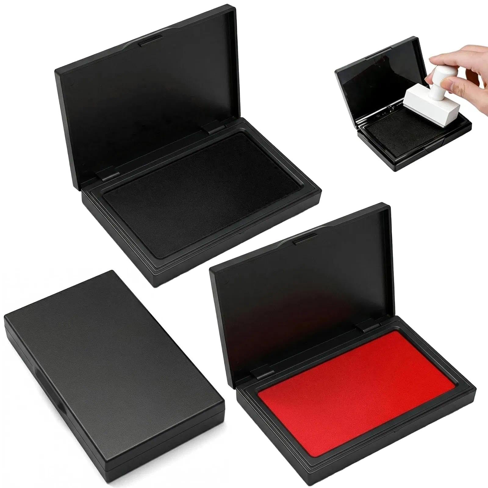 2PCS Ink Pad, Ink Pads for Stamping, Red and Black, Water-Based Inks, Ideal for Hand Stamping (10 x 7.5 x 1.5cm).