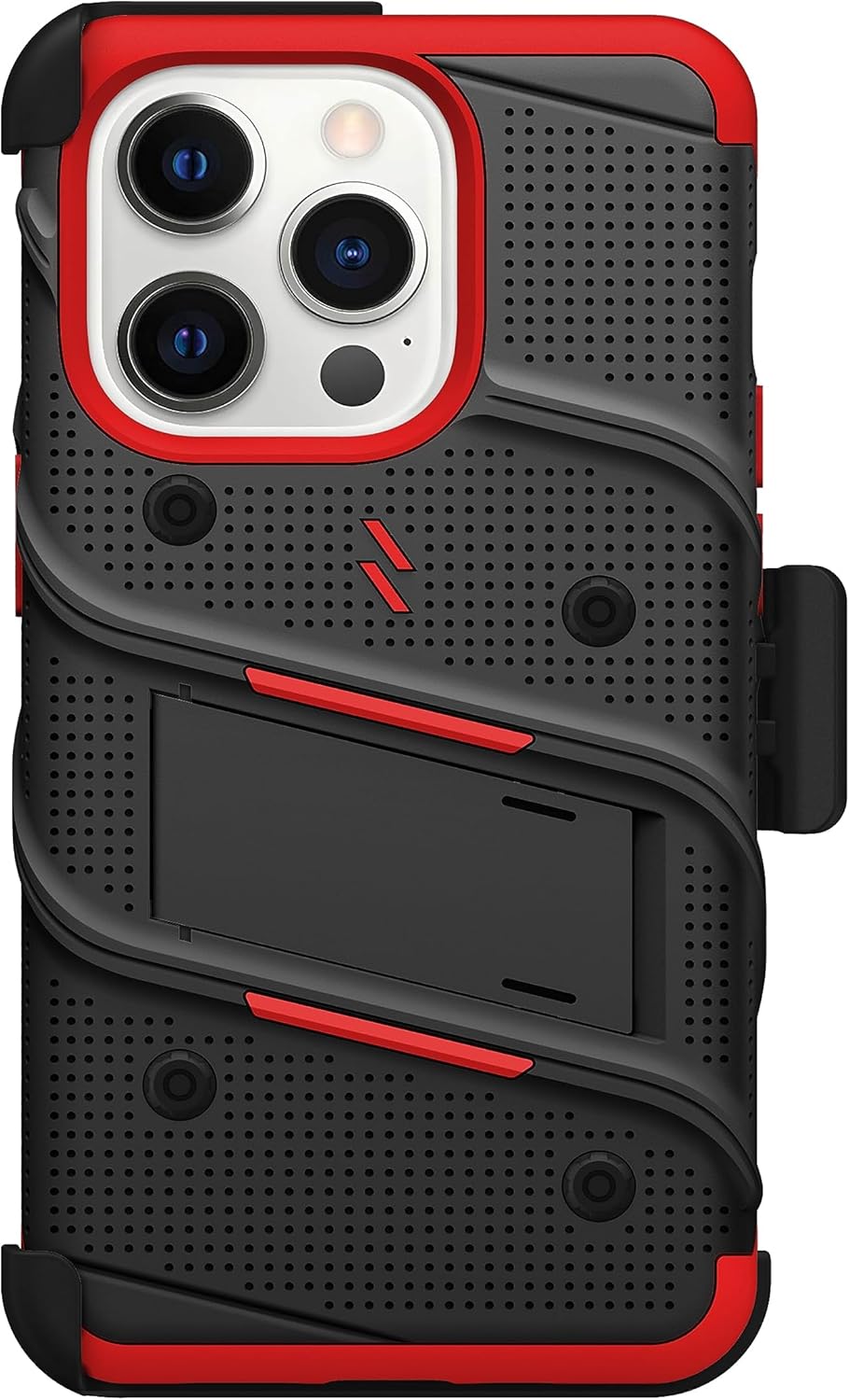 ZIZO Bolt Bundle for iPhone 15 Pro Case with Screen Protector Kickstand Holster Lanyard - Red