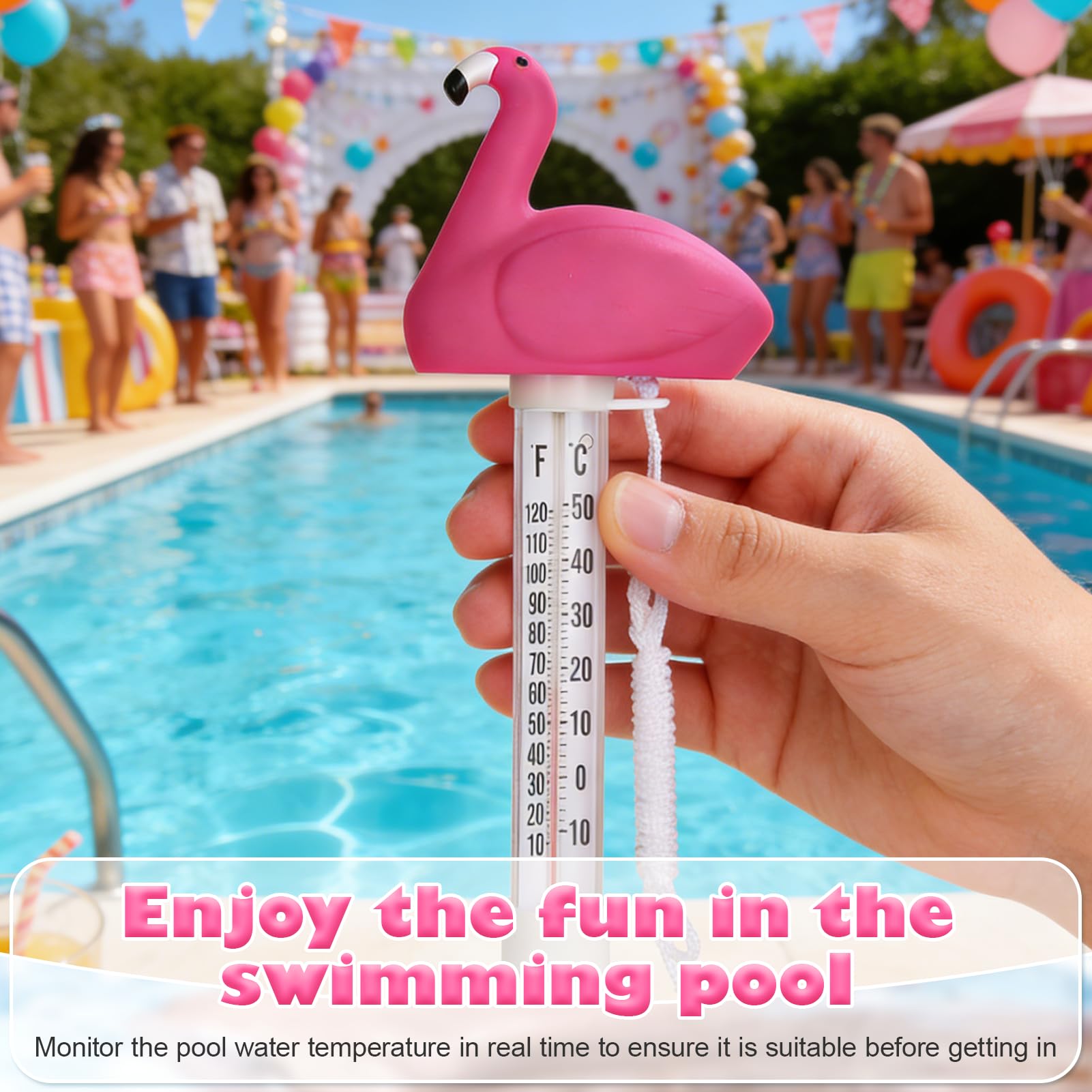 Thermometre Piscine,Thermomètre de Piscine,Thermomètre Flottante | Thermometre Piscine Avec Ficelle,Flamant pour Bain,Spa,Aquarium,Pool,Étang à Poissons
