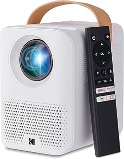 KODAK FLIK HD9 Smart Projector | Mini White Portable Indoor & Outdoor Movie with Android TV Streaming Apps, Wi-Fi and Bluetooth, Built-in Speakers & Voice Remote | FHD 1080p for Screens Up to 120”