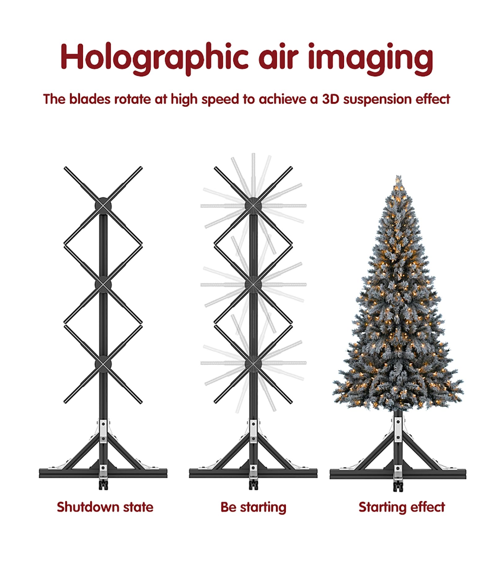 Wentylator Holograficzny 3D, Stojak Podłogowy 1×3, Holograficzny Projektor Led 50 Cm, Wentylator Reklamowy Holograficzny, Sterowanie Przez Wi-Fi I Aplikację, Synchronizacja Dźwięku Bluetooth, Bibliot