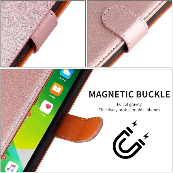 iWEOCO for Samsung S25 Ultra Case Wallet Genuine Leather Anti-Theft RFID Blocking Stand Strong Magnetic Clasp Closure Cash Credit Card Slots Protective Samsung S25 Ultra Wallet Case (Rose Gold) by iWEOCO - Image 8