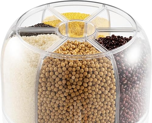 Miniatura 4 de Dispensador de granos de 360 de 6 rejillas, contenedor de almacenamiento giratorio de arroz, dispensador de alimentos secos de 13 libras, contenedor