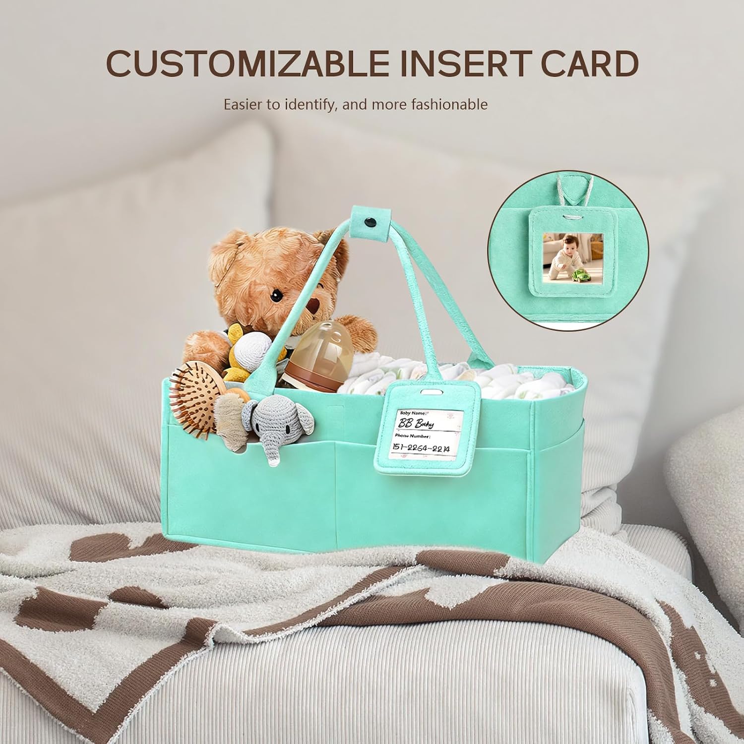 GEMII Diaper Caddy Organizer-Large Baby Caddy Organizer with Handle, Newborn Registry Essentials, Baby Shower Basket Gifts for Boys or Girls (Green, Large)