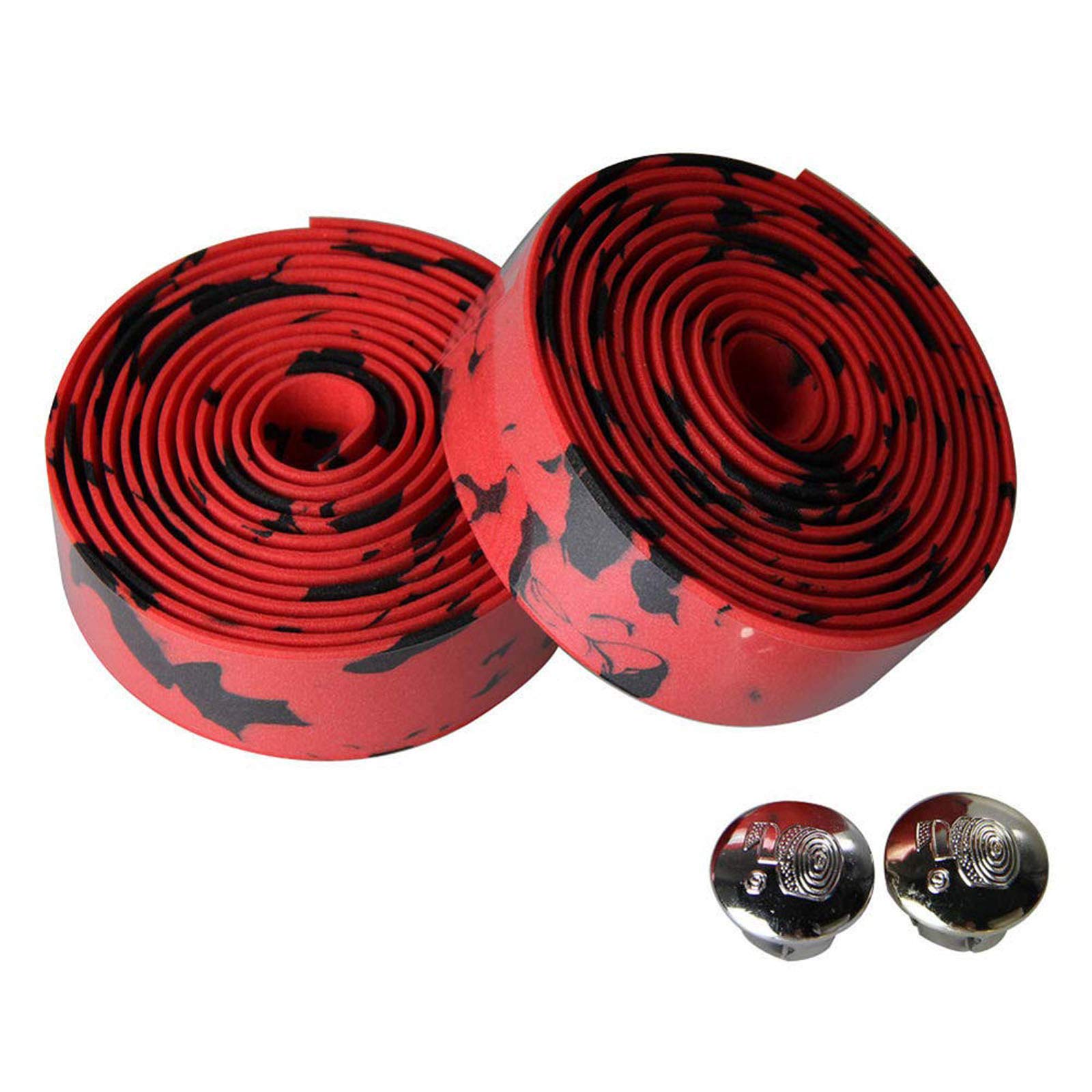 Brussel 2Pcs Bike Handlebar Tape Cycling Road Bike Sports Bicycle Handlebar Grip Rubber Tape Wrap with 2 Bar Plug Black+Red