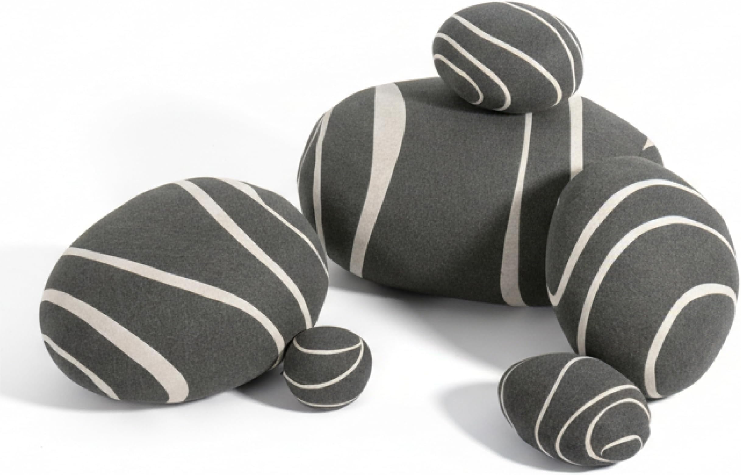 WOWMAX Three-Dimensional Curve Living Stones Pillows 6 Mix Sizes Stuffed Pillows Big Rock Pillows New Pebble Pillows Dark Gray