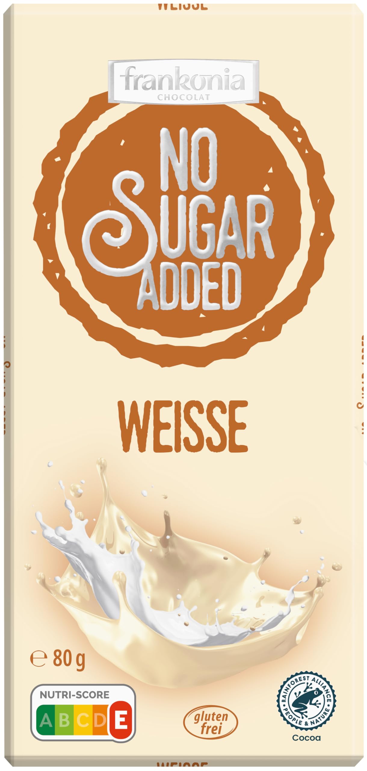 frankonia CHOCOLAT NO SUGAR ADDED Weisse Schokolade glutenfrei, 80 g