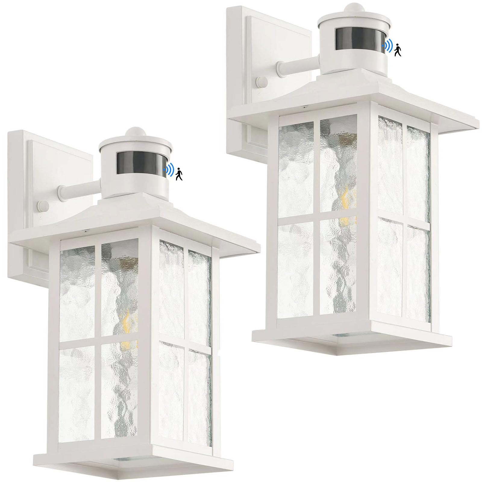 FLEDAVID 2 Pack Motion Sensor Porch Lights Dusk to Dawn Outdoor Wall Lantern White Exterior Sconce Lighting Fixtures Waterproof Outside Garage Lamp Wall Mount for House Patio Front Door
