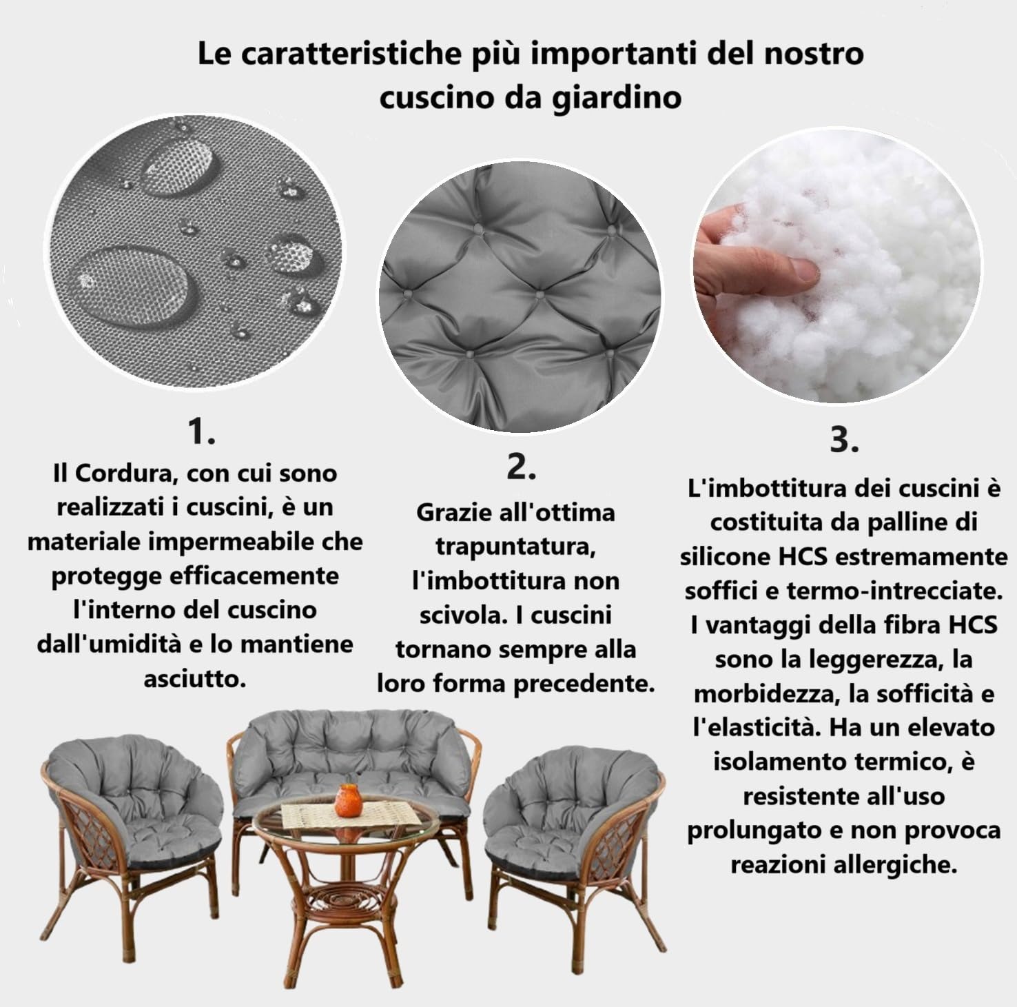 Set di cuscini da giardino Cuscini per divano da giardino Mobili in rattan Codura per uso esterno Trapuntato Comodo Impermeabile