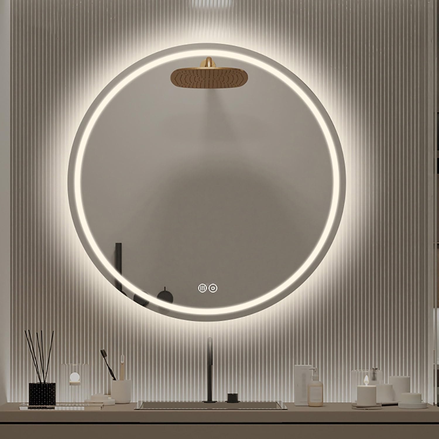 FGXHHS 40" Bathroom Round LED Vanity Mirror with Lights 32" Anti-Fog Lighted 24" Wall Mounted Backlit Circle Dimmable 3000K/4000K/6000K(Frontlit,70cm/28)