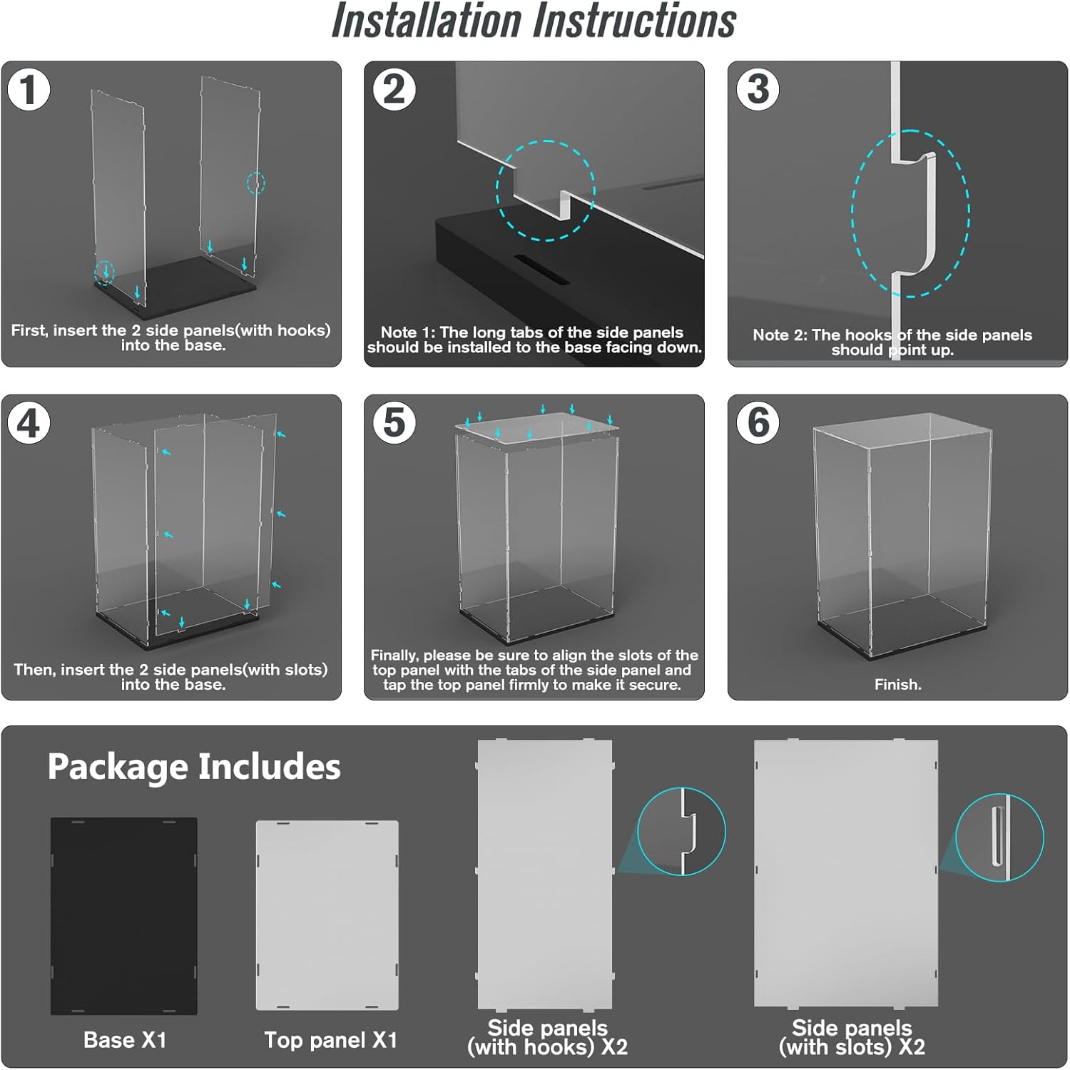 Choowin Acrylic Display Case for Zimomo Display for Labubu Display, 24 inch Tall Assemble Dustproof Display Box, Thickened Large Clear Display Cases for Collectibles Figures Dolls (Black Base)