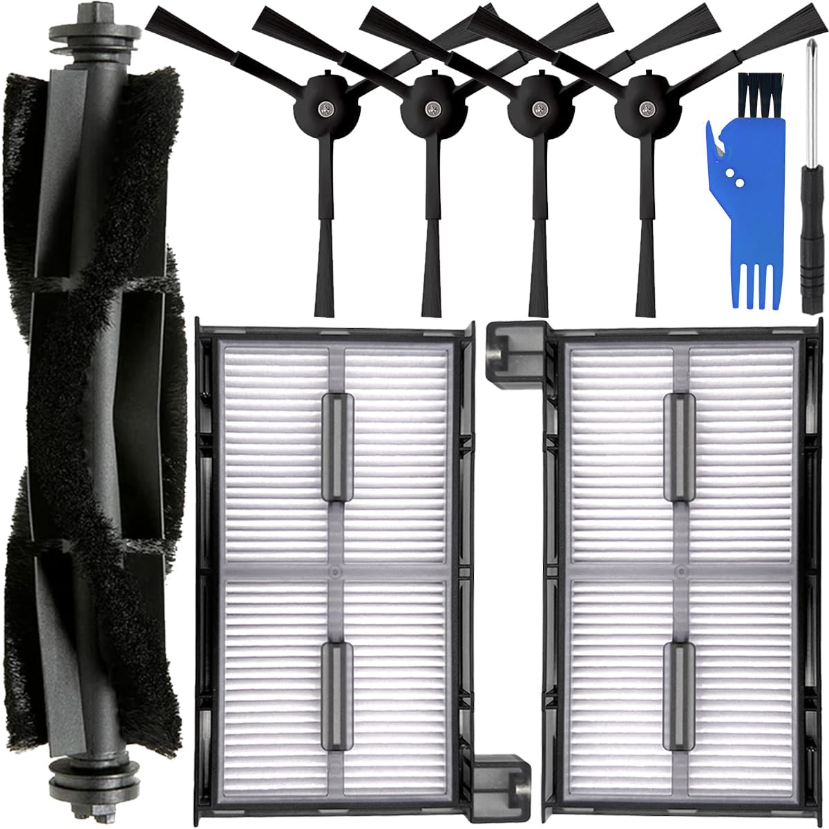 Replacement Parts Kits for Eufy X8 Pro Series, X8 Pro SES Robot Vacuum Cleaner, 1 x Main Roller Brush, 2 x HEPA Filters, 4 x Side Brushes Washable & Reusable Accessories (7 Pcs)