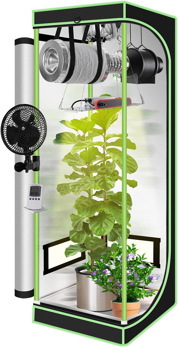 Grow Tent Complete Set 60 x 60 x 140 cm - Indoor Hydroponics Grow Tent with 100 W Foldable LED Lamp Spectrum Ventilation
