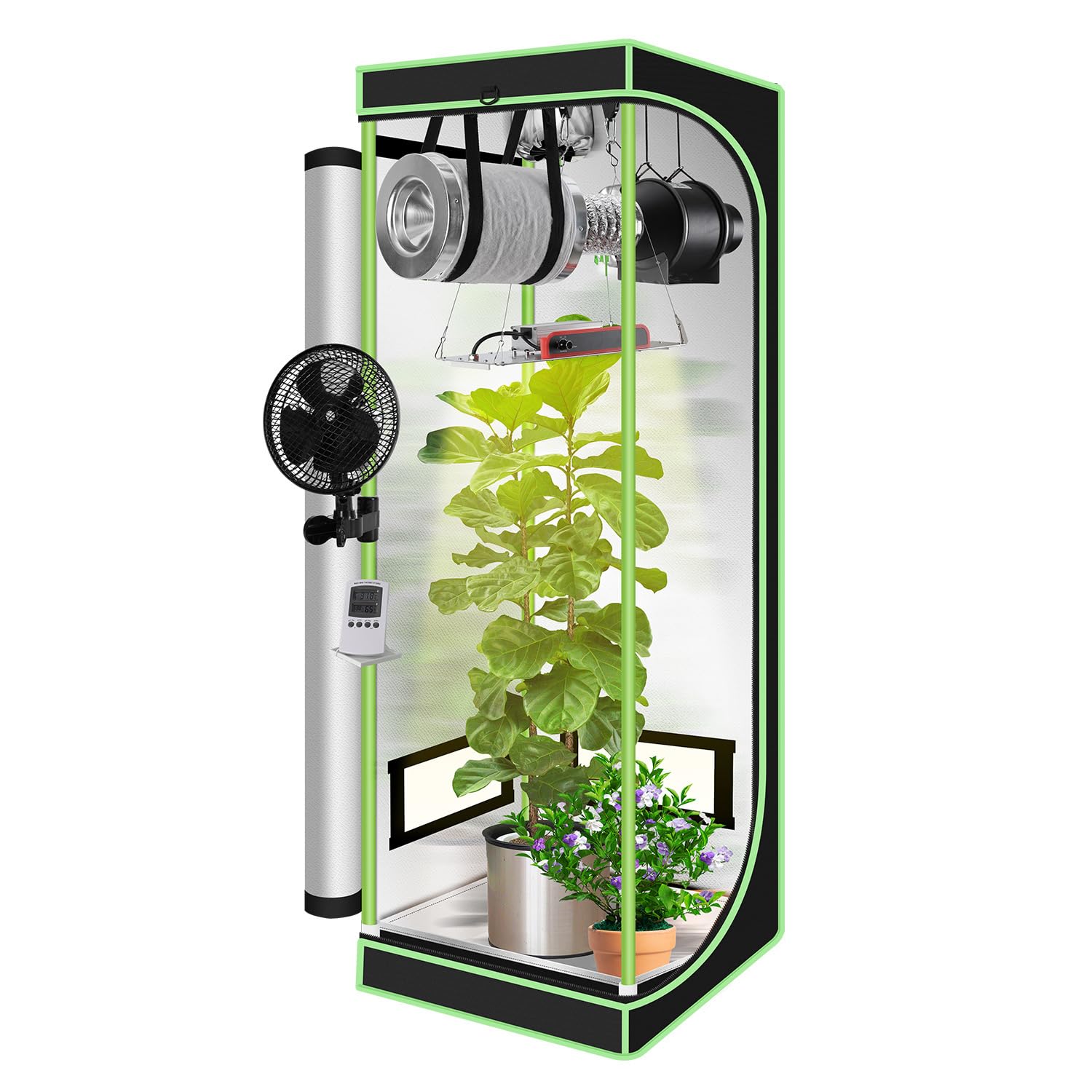 Juego completo de tienda de campaña de cultivo 60 x 60 x 140 cm – 100 W plegable LED Grow lámpara + sistema de ventilación de espectro completo para interior hidroponía