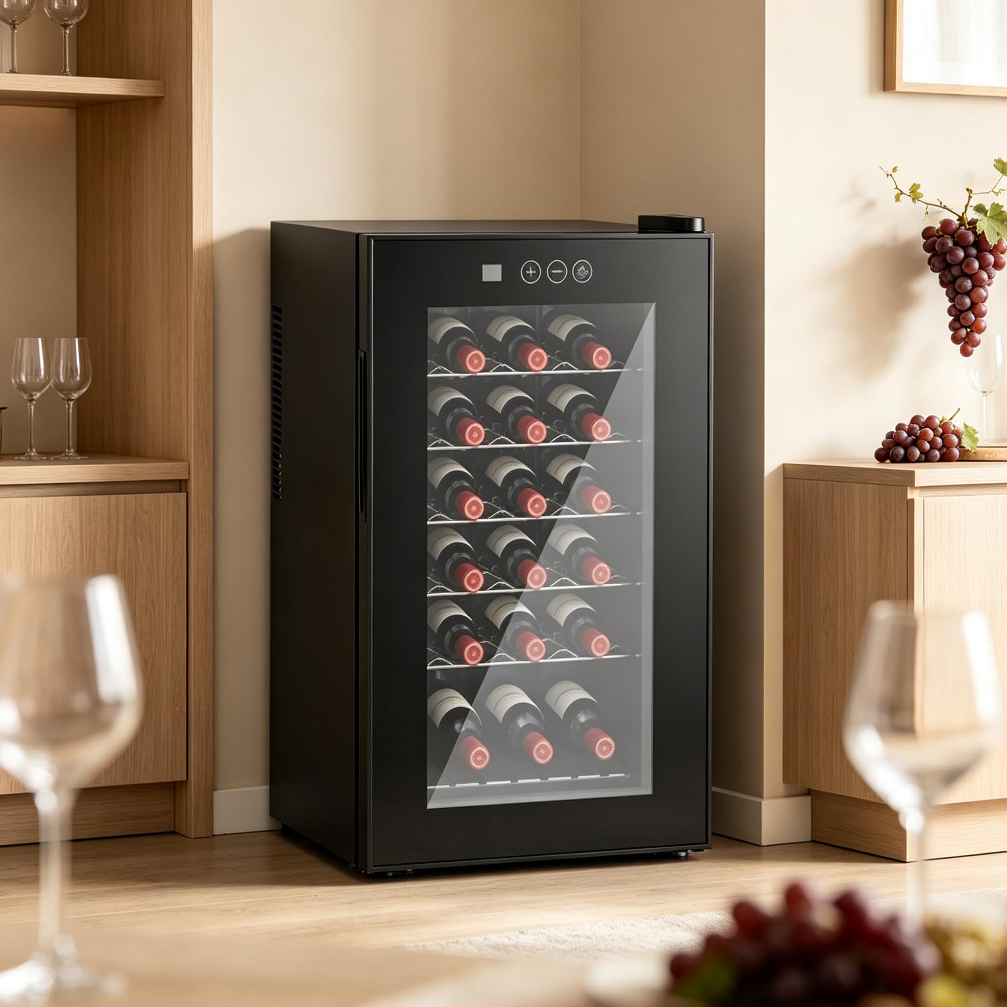 18 Bottle Wine Cooler, Mini Wine Fridge, Freestanding Wine Refrigerator