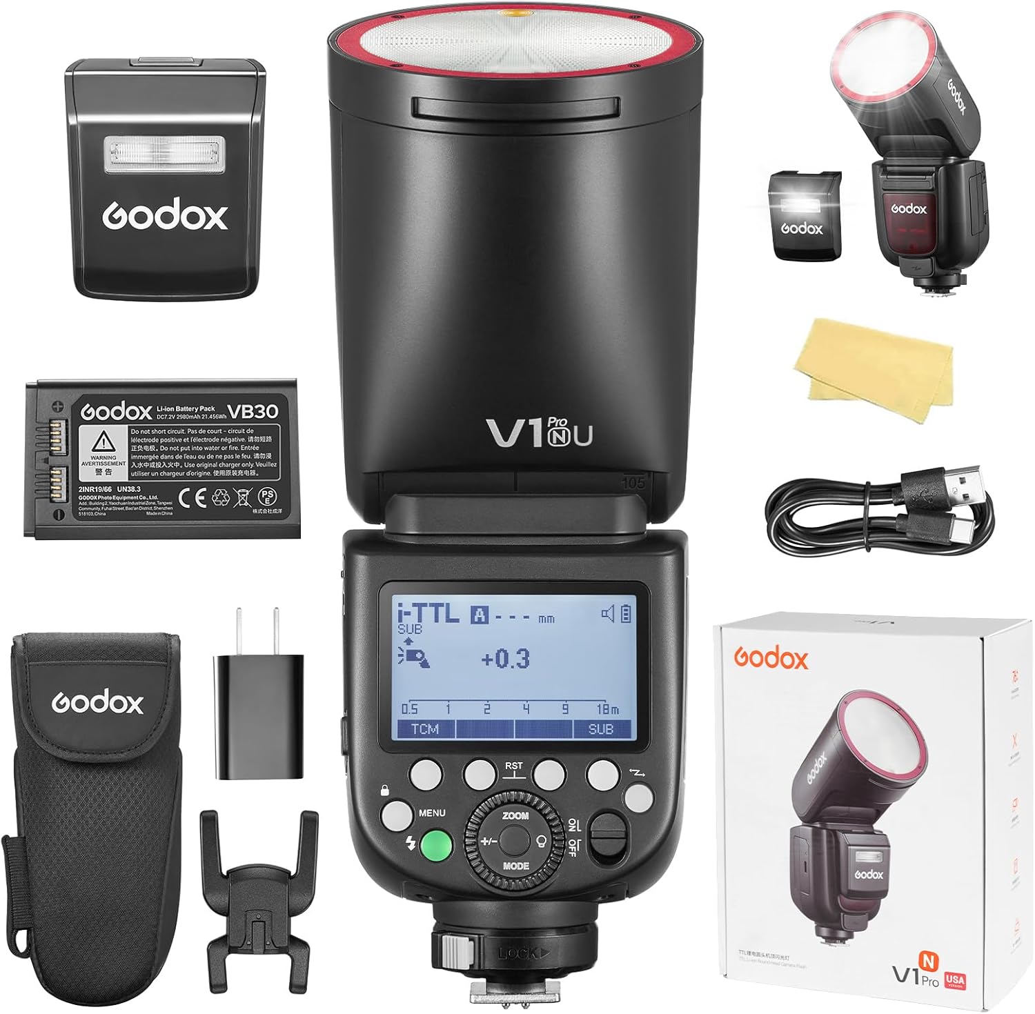 Godox V1 PRO N Flash for Nikon, Godox V1 PRO-N TTL Flash 2980mAh 76W Battery 1/8000s HSS 1.3s Recycle Time 2.4G Wireless HSS 500 Full Power Flashes