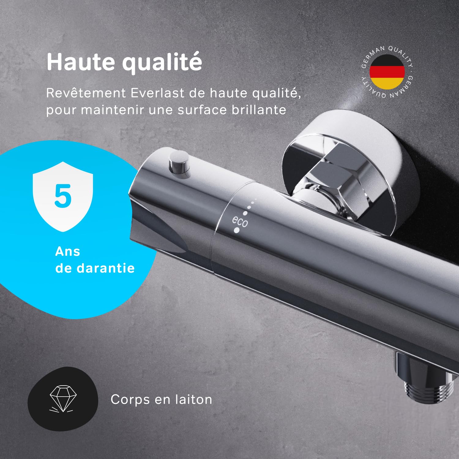 Duscharmatur Thermostat, Duschthermostat, Brausethermostat Brausearmatur, Thermostatbrausebatterie, Mischbatterie Dusche mit Verbrühschutz bei 38℃, Armatur für Dusche, AM.PM Hit FTA40000, Chrom